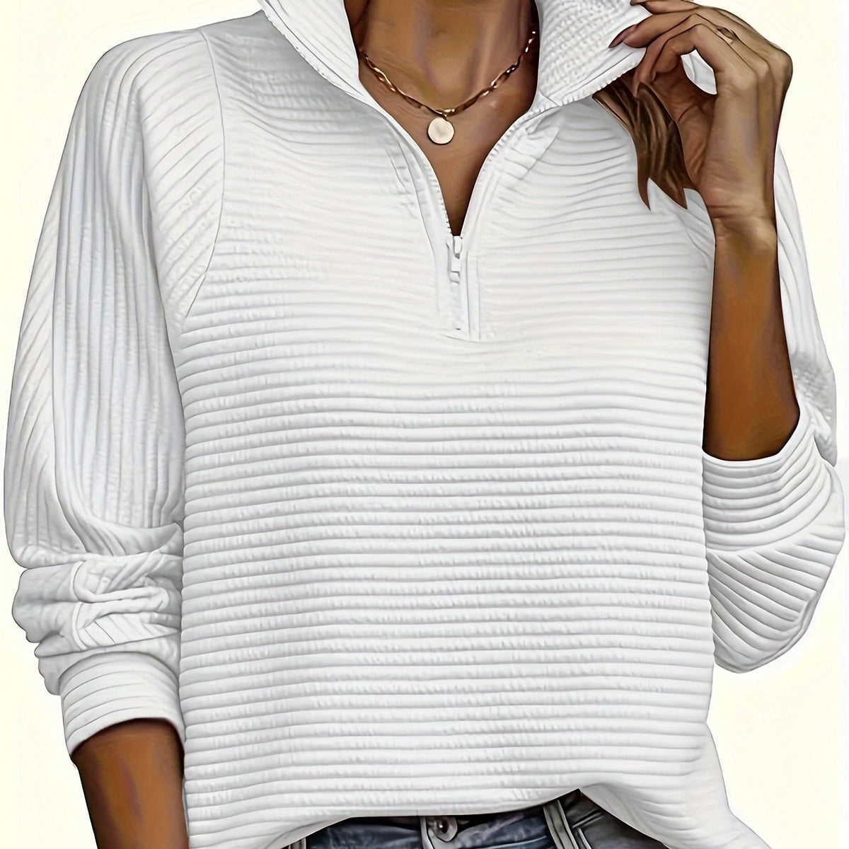 Men's Half Zip Sweatshirt with Textured Cotton Funnel Neck and Long Sleeves - Image 30