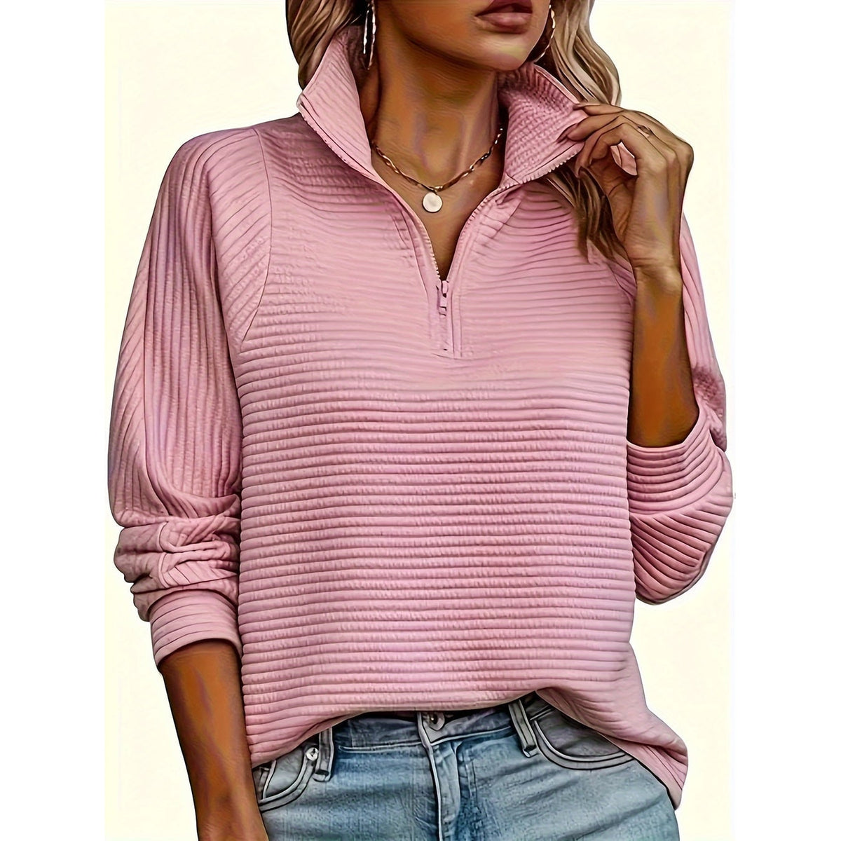 Men's Half Zip Sweatshirt with Textured Cotton Funnel Neck and Long Sleeves - Image 7