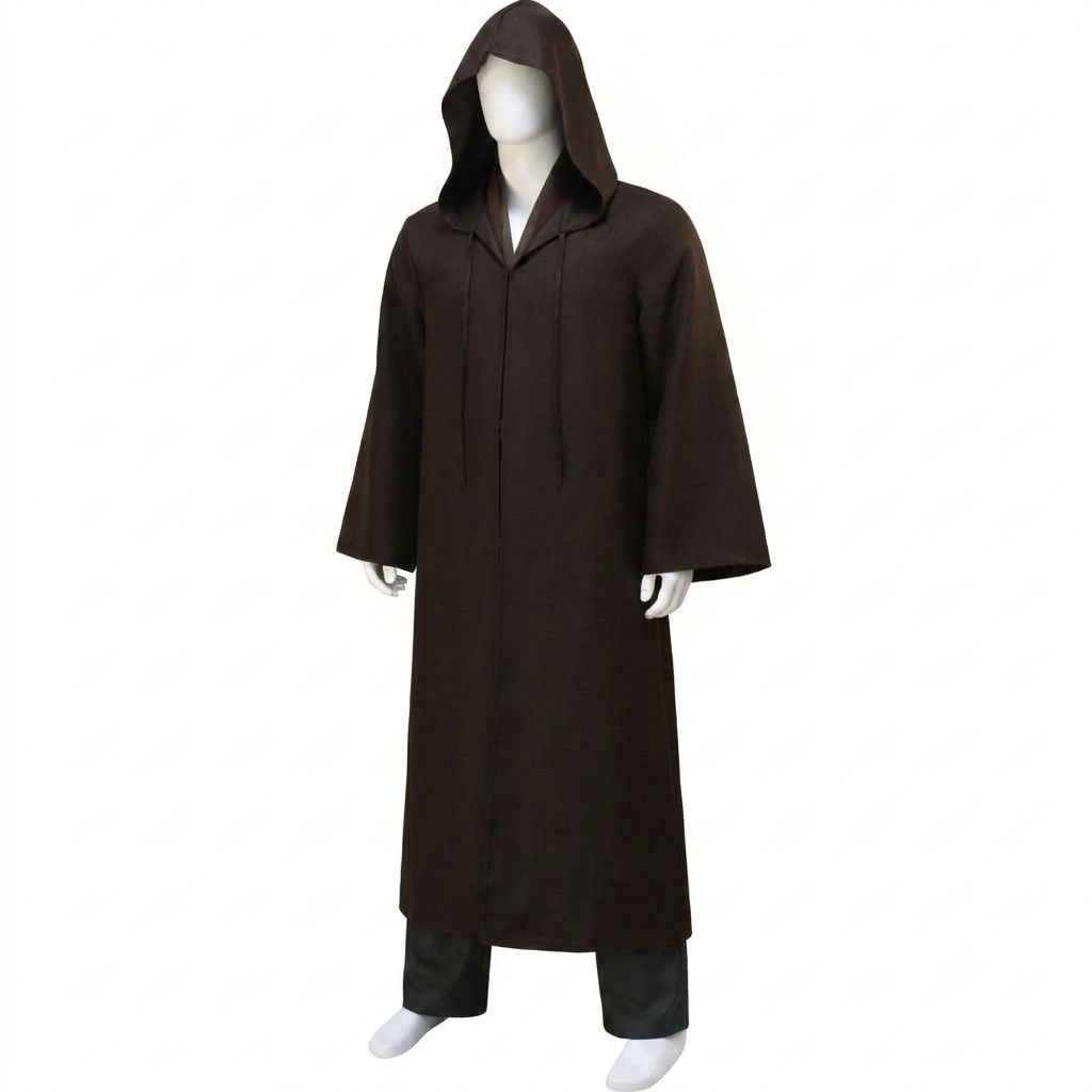 Men's Halloween Cosplay Jedi Costume with Hooded Robe Tunic and Flowing Sleeves for Adult Party Dress-Up - Image 3