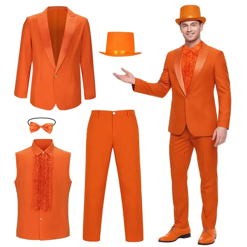 Men's Halloween Formal Tuxedo Costume with Ruffled Shirt Bow Tie and Top Hat for Prom Party - Image 3