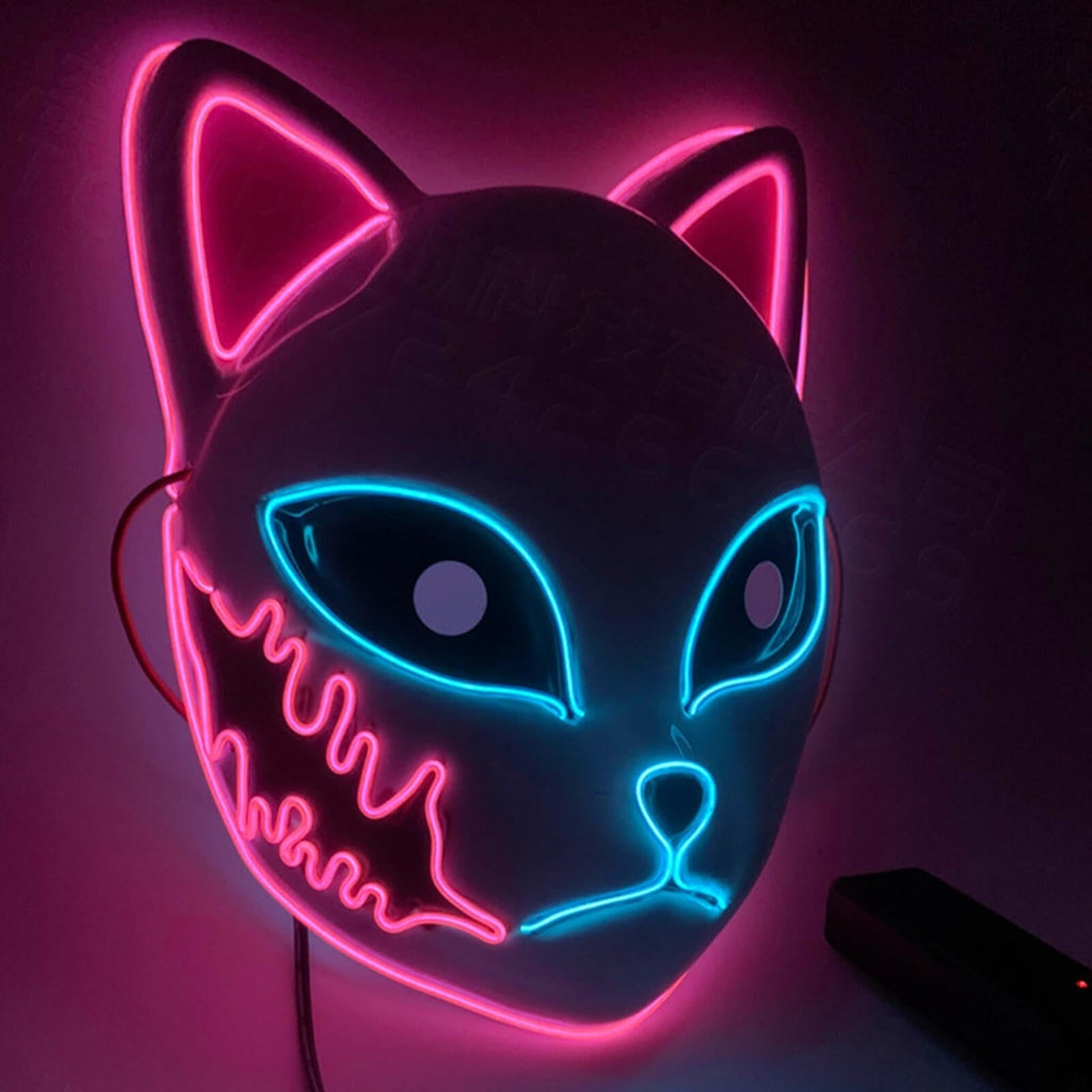 Men's Halloween LED Fox Kitsune Cosplay Mask with Light-Up Neon Anime Design for Party and Costume - Image 10