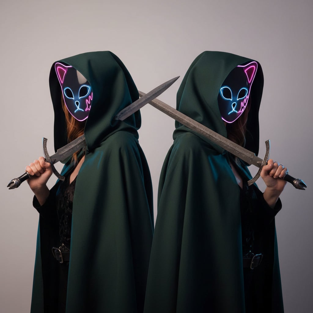 Men's Halloween LED Fox Kitsune Cosplay Mask with Light-Up Neon Anime Design for Party and Costume - Image 11