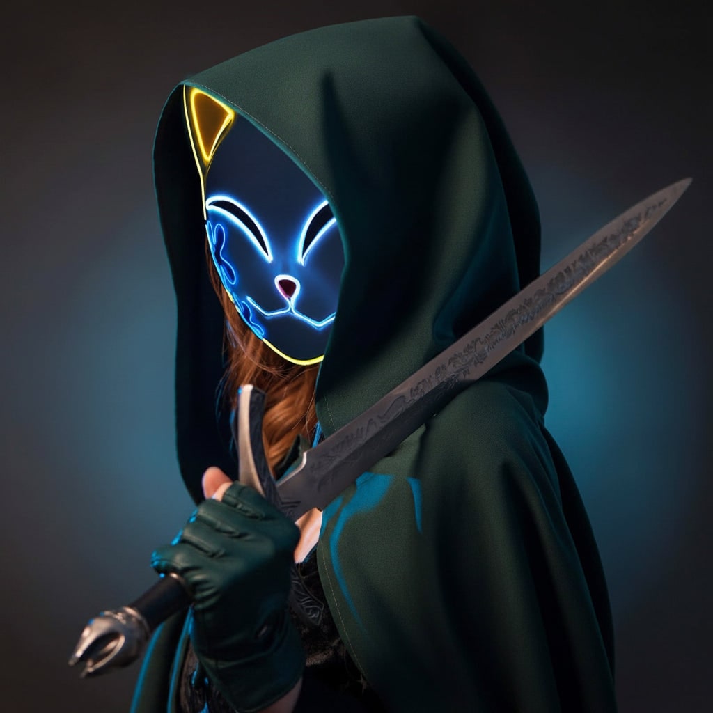 Men's Halloween LED Fox Kitsune Cosplay Mask with Light-Up Neon Anime Design for Party and Costume - Image 13