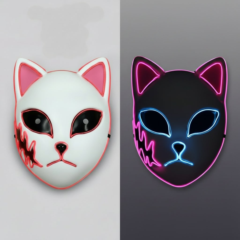 Men's Halloween LED Fox Kitsune Cosplay Mask with Light-Up Neon Anime Design for Party and Costume - Image 2