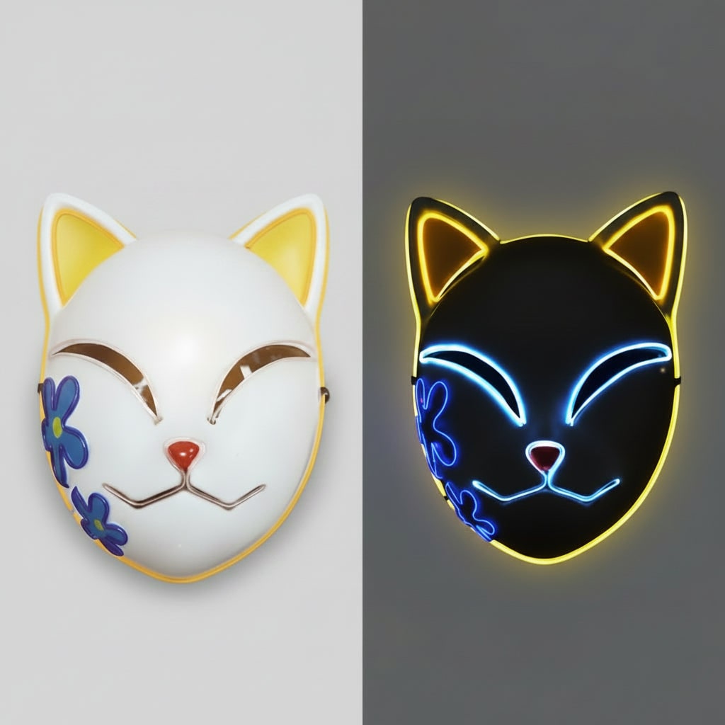 Men's Halloween LED Fox Kitsune Cosplay Mask with Light-Up Neon Anime Design for Party and Costume - Image 3