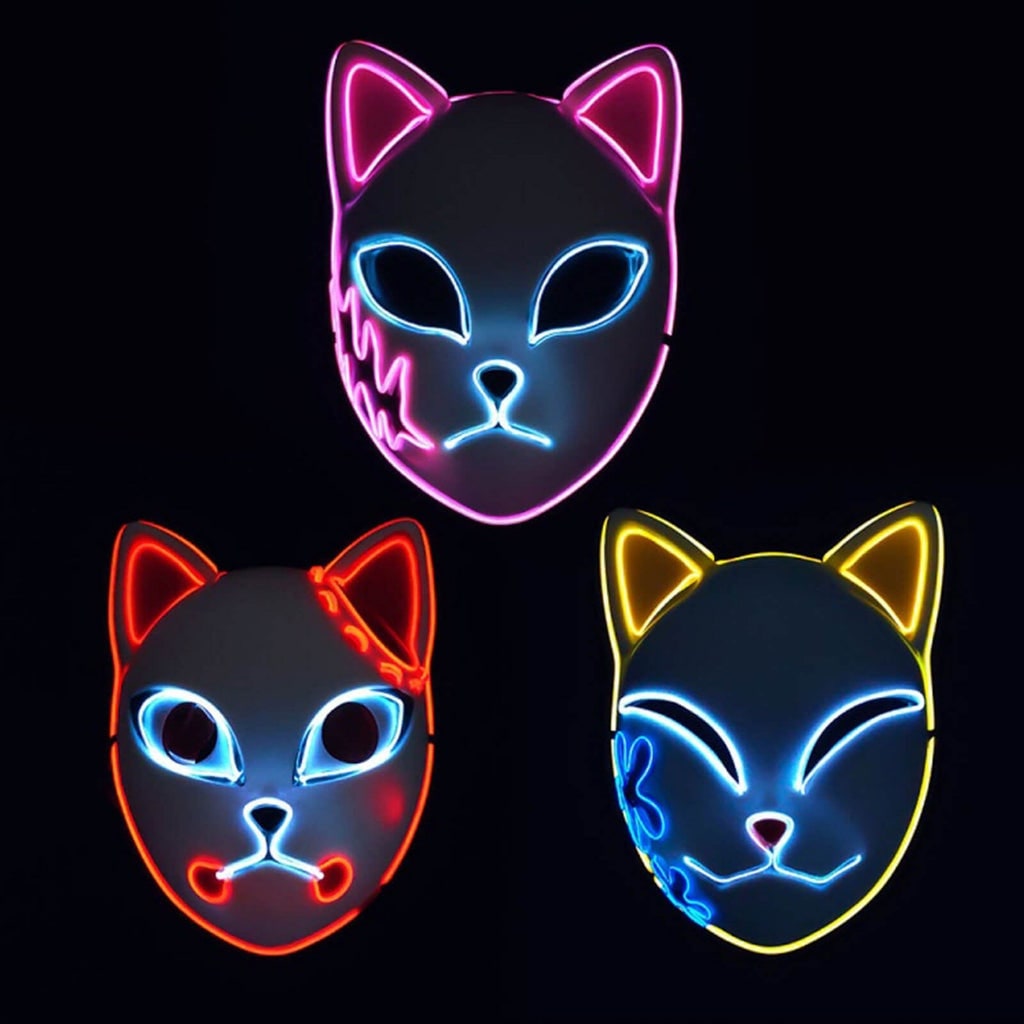 Men's Halloween LED Fox Kitsune Cosplay Mask with Light-Up Neon Anime Design for Party and Costume - Image 4