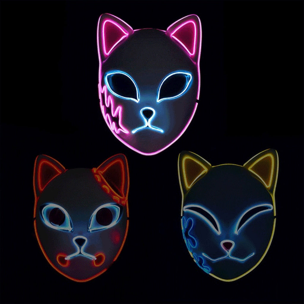 Men's Halloween LED Fox Kitsune Cosplay Mask with Light-Up Neon Anime Design for Party and Costume - Image 5