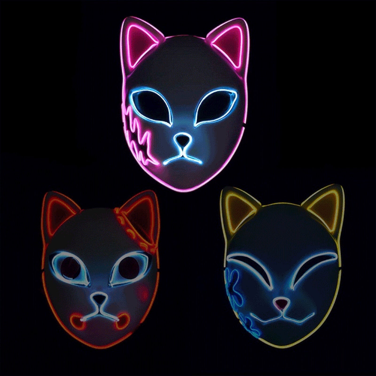 Men's Halloween LED Fox Kitsune Cosplay Mask with Light-Up Neon Anime Design for Party and Costume - Image 5