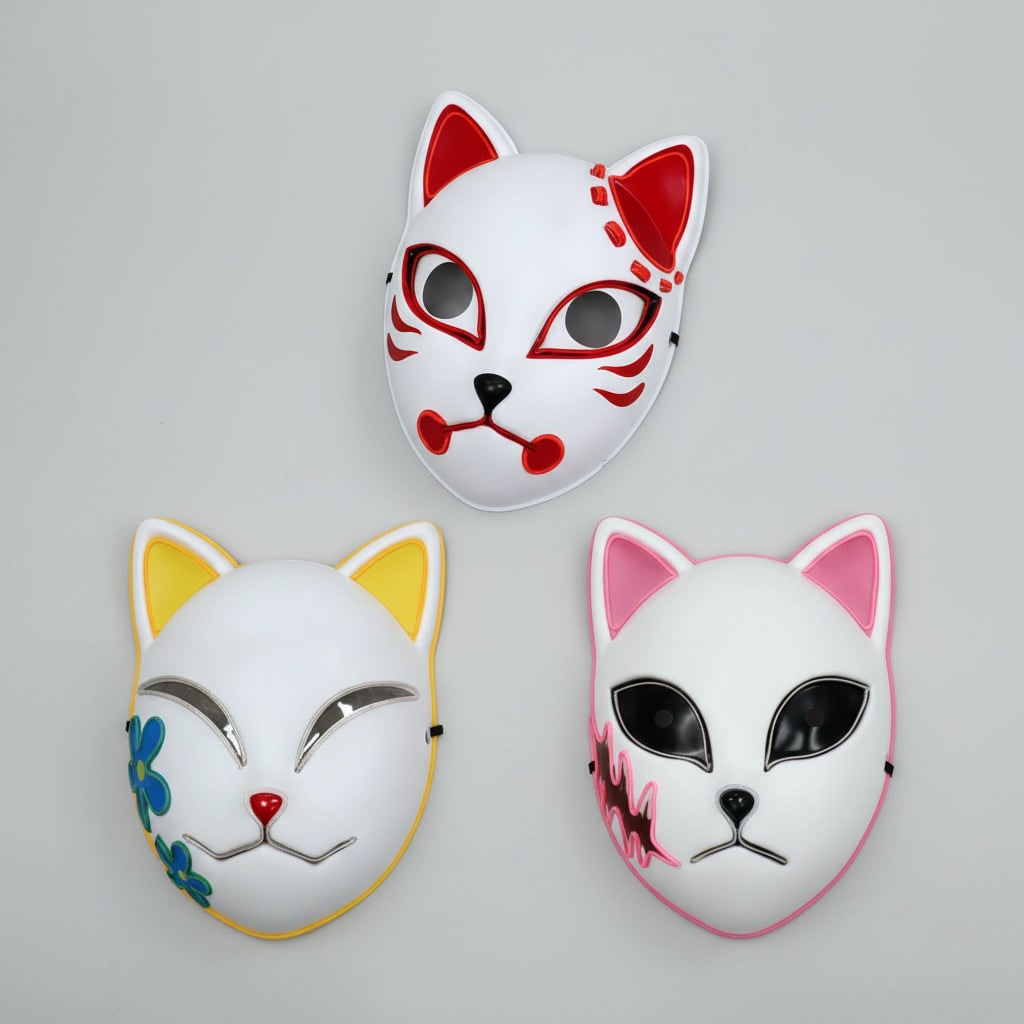 Men's Halloween LED Fox Kitsune Cosplay Mask with Light-Up Neon Anime Design for Party and Costume - Image 6