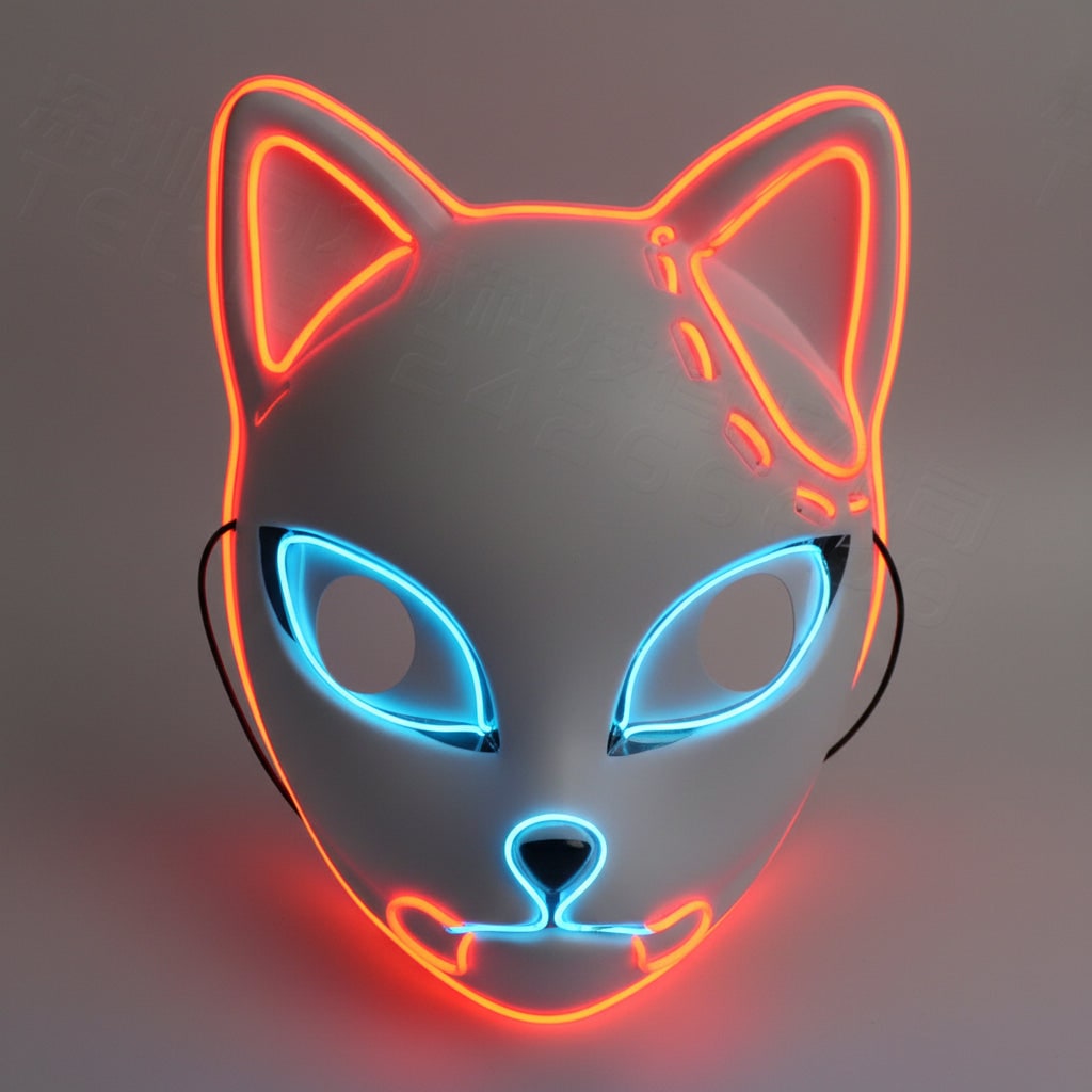 Men's Halloween LED Fox Kitsune Cosplay Mask with Light-Up Neon Anime Design for Party and Costume - Image 9