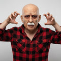 Men's Halloween Old Man Mask with White Mustache and Realistic Wrinkles Latex Full Head Costume Prop - Image 1