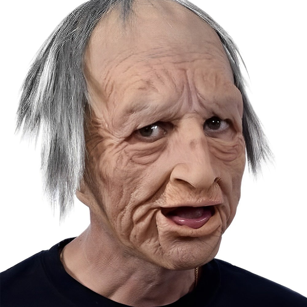 Men's Halloween Realistic Silicone Old Man Mask with Hyper Face and Faux Hair for Costume Party - Image 13