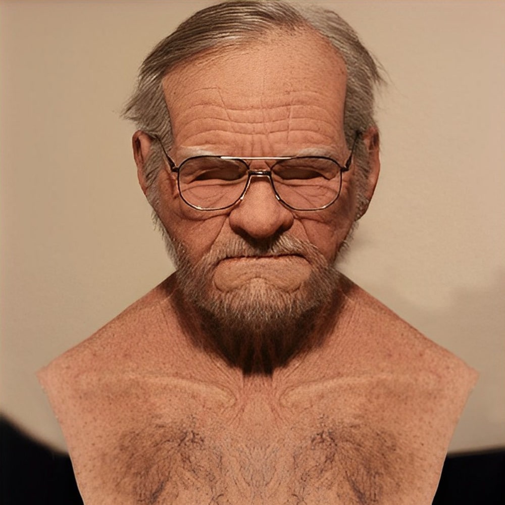Men's Halloween Realistic Silicone Old Man Mask with Hyper Face and Faux Hair for Costume Party - Image 2