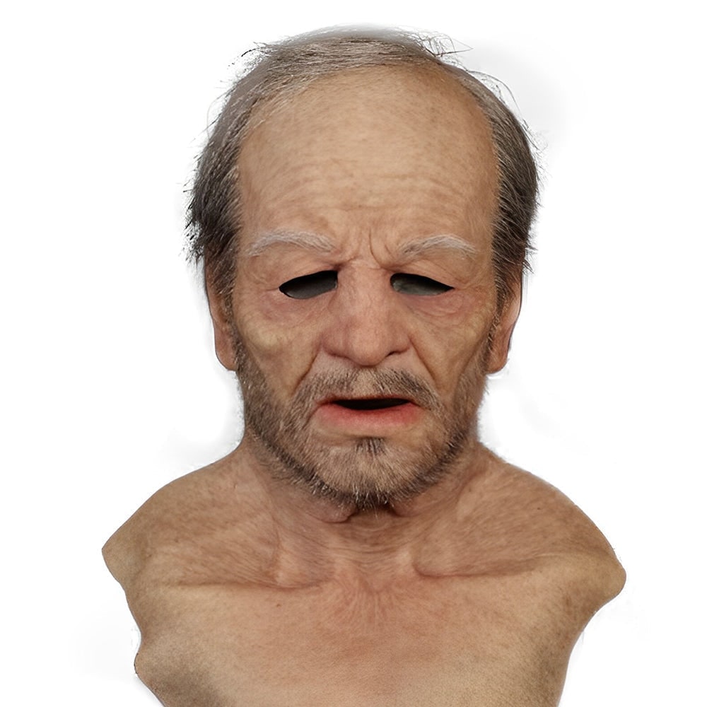 Men's Halloween Realistic Silicone Old Man Mask with Hyper Face and Faux Hair for Costume Party - Image 7