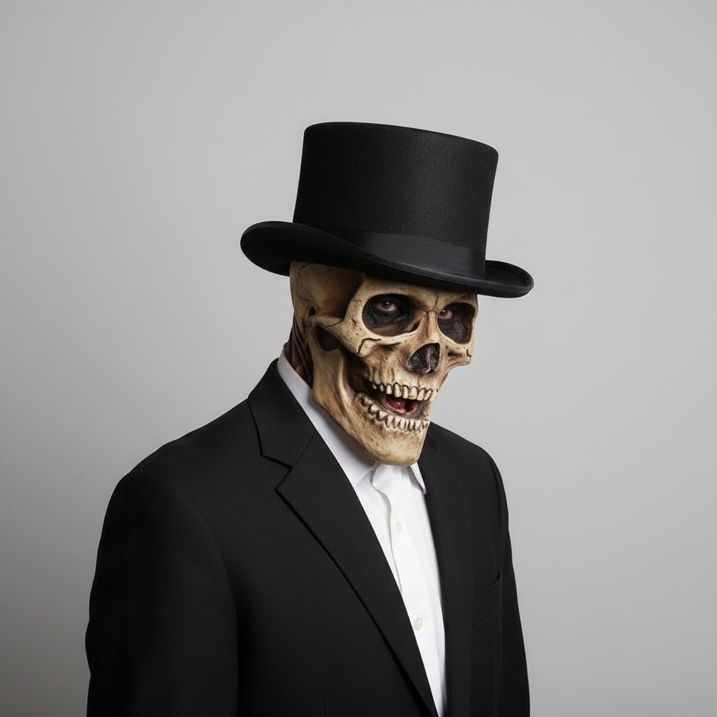 Men's Halloween Skull and Skeleton Mask with Creepy Latex Chest Bib for Cosplay Costume Party - Image 3
