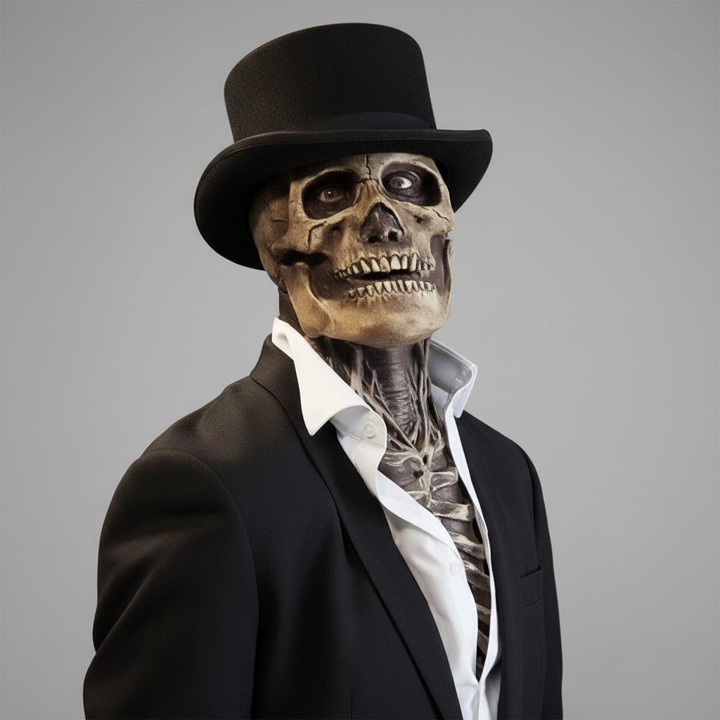 Men's Halloween Skull and Skeleton Mask with Creepy Latex Chest Bib for Cosplay Costume Party - Image 4