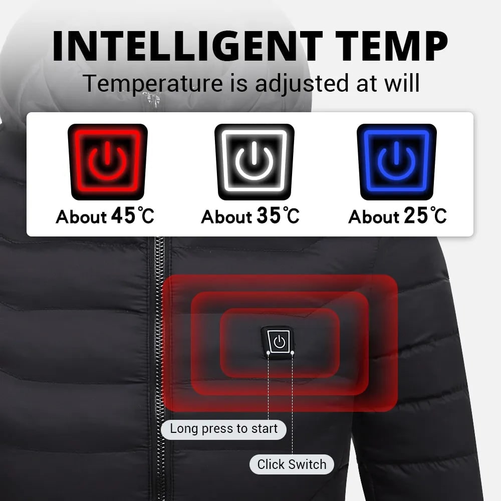 Men's Heated Puffer Jacket with Hood and Insulated Quilted Design for Winter Warmth Coat - Image 4