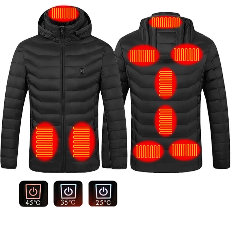 Men's Heated Puffer Jacket with Hood and Quilted Insulation Full Zip - Image 12