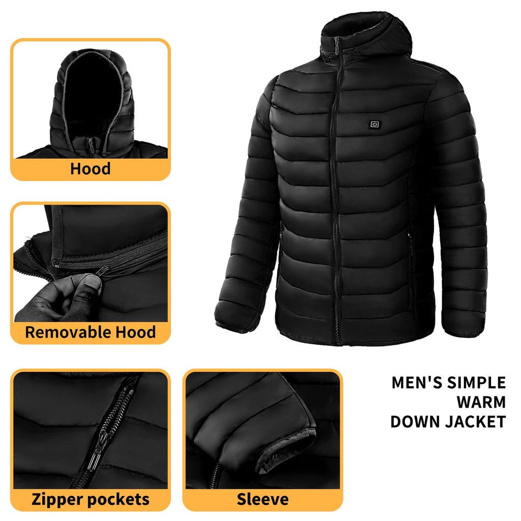 Men's Heated Puffer Jacket with Hood and Quilted Insulation Full Zip - Image 14