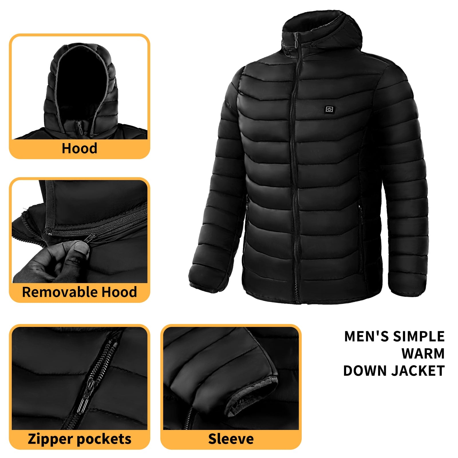 Men's Heated Puffer Jacket with Hood and Quilted Insulation Full Zip - Image 14