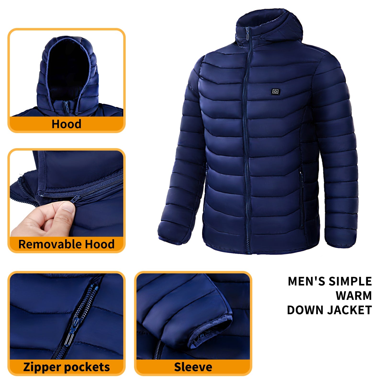 Men's Heated Puffer Jacket with Hood and Quilted Insulation Full Zip - Image 9