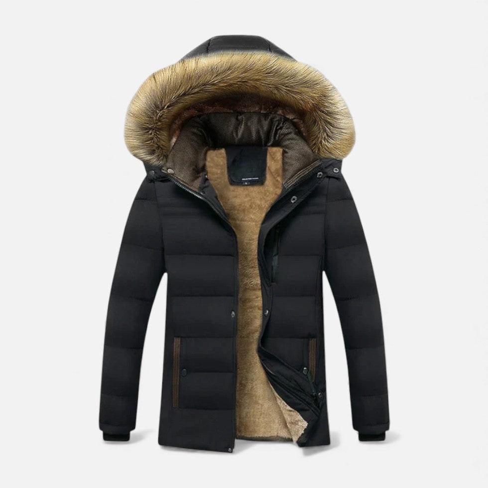 Men's Hooded Winter Coat with Quilted Shell and Fleece Lining - Image 1