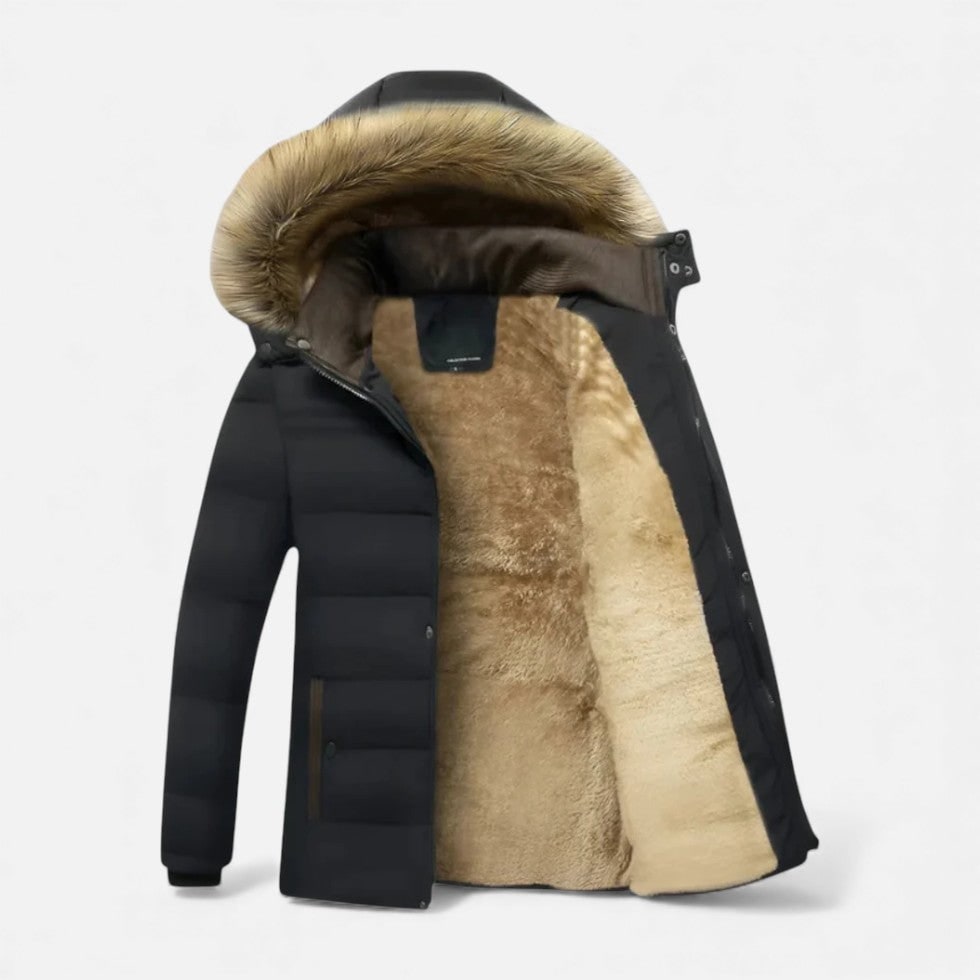 Men's Hooded Winter Coat with Quilted Shell and Fleece Lining - Image 2