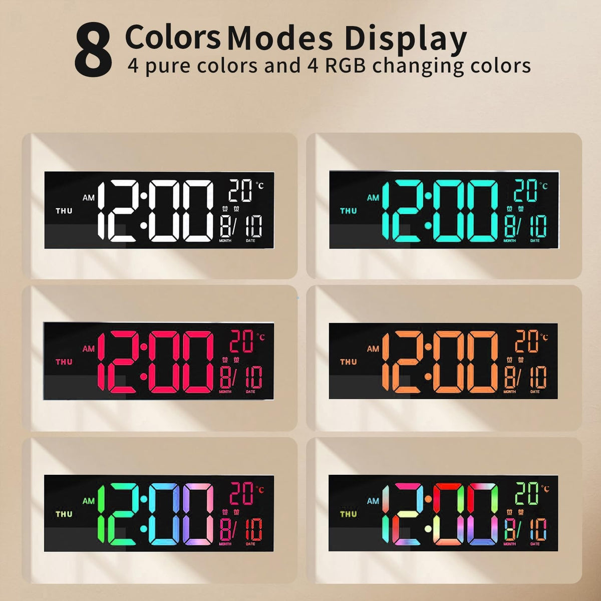Men's Large LED Digital Alarm Clock with Rgb Display and Nightlight for Bedroom - Image 3