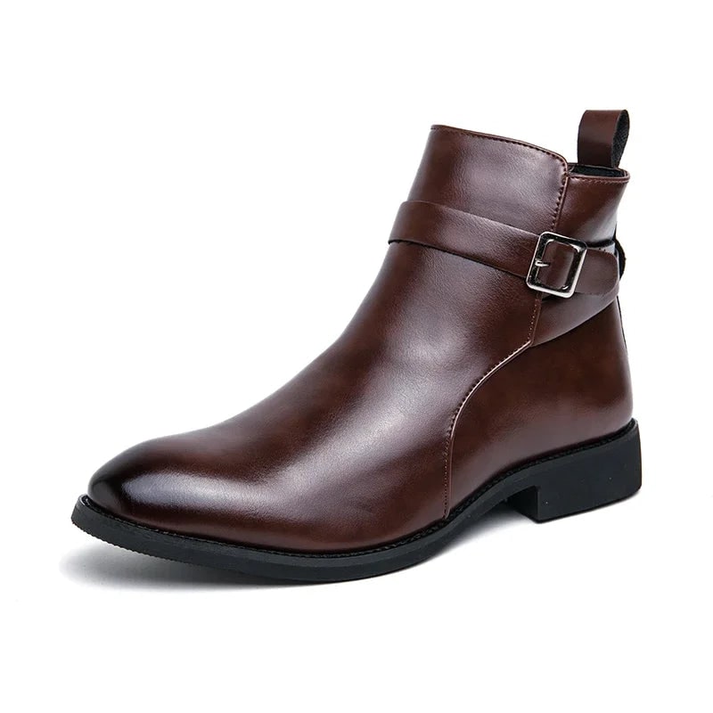 Men's Leather Ankle Boots with Side Zipper and Buckle Strap - Image 11