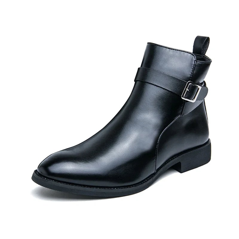 Men's Leather Ankle Boots with Side Zipper and Buckle Strap - Image 23