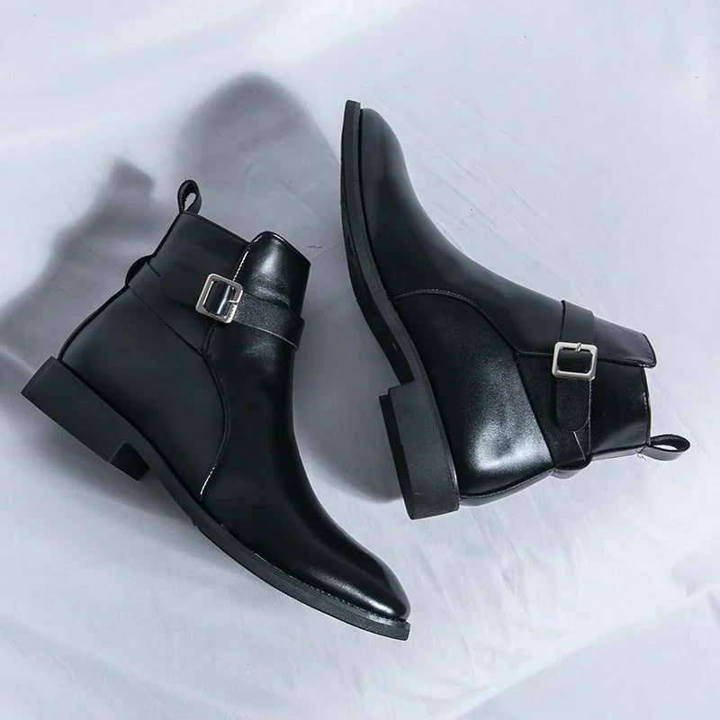 Men's Leather Ankle Boots with Side Zipper and Buckle Strap - Image 24