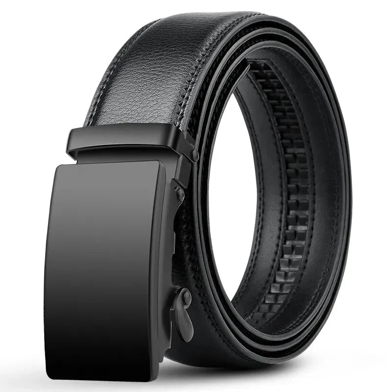 Men's Leather Ratchet Belt with Automatic Buckle and Adjustable Length - Image 1