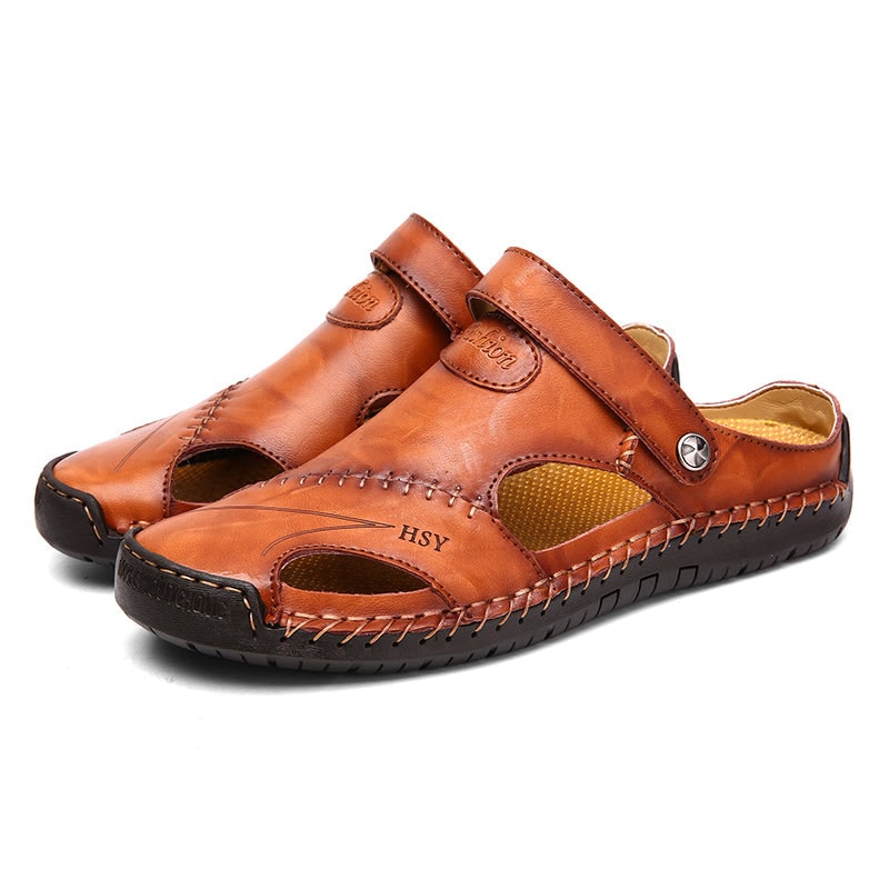 Men's Leather Sandals Slip on Shoes with Breathable Design for Comfortable Wear - Image 4