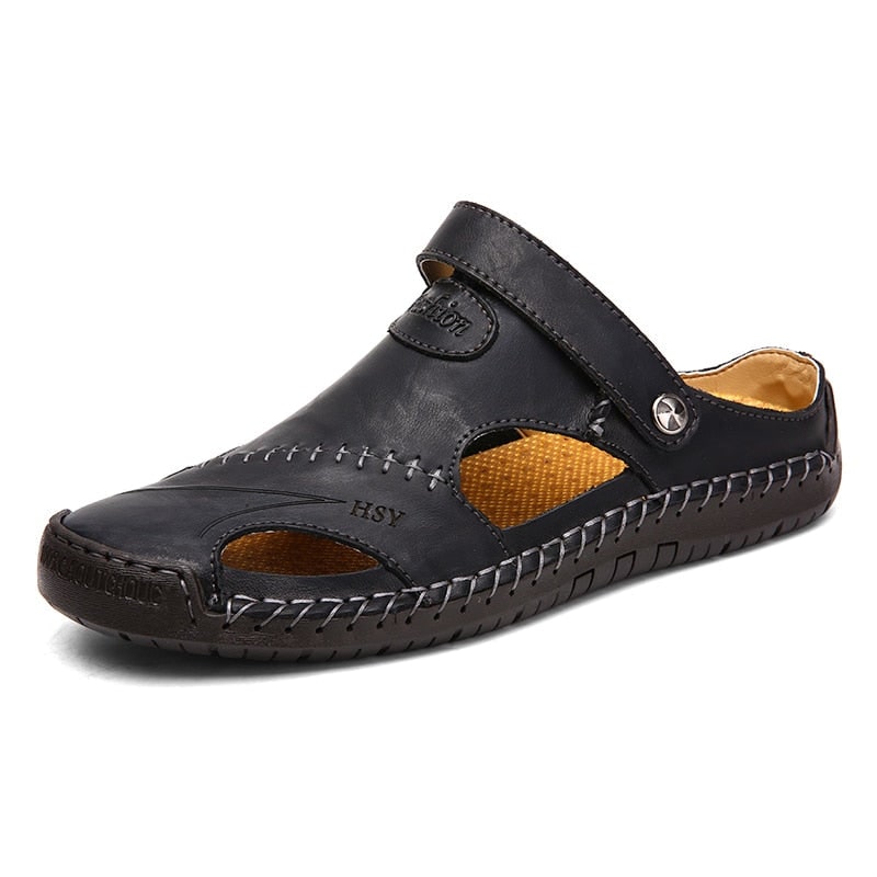 Men's Leather Sandals Slip on Shoes with Breathable Design for Comfortable Wear - Image 5