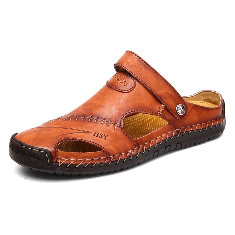 Men's Leather Sandals Slip on Shoes with Breathable Design for Comfortable Wear - Image 6