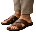 Men's Leather Slide Sandals with Crossover Straps and Open Toe Beach Design - Image 2