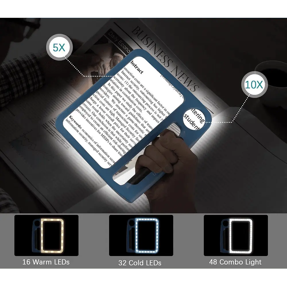 Men's LED Lighted Magnifying Glass Handheld Reading Adjustable Light and Dual Lens for Seniors - Image 3