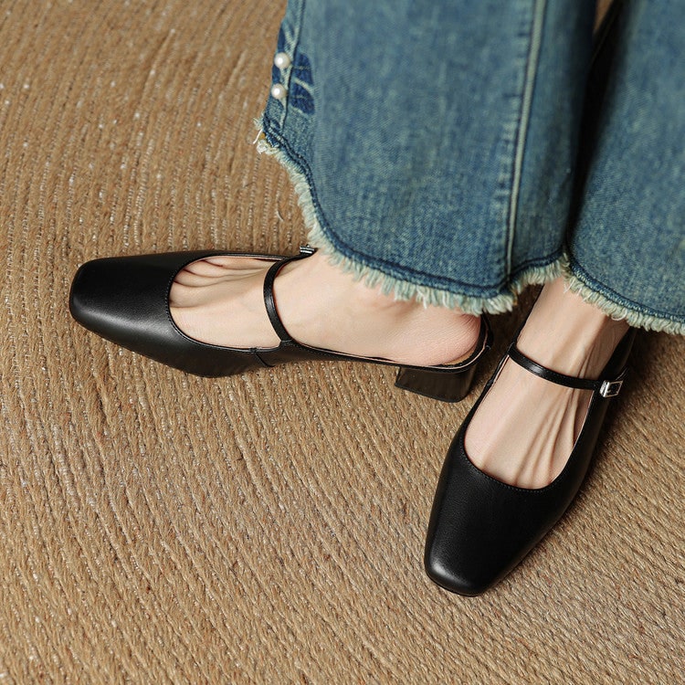 Men's Mary Jane Shoes Mules Block Heels Square Toe Buckle Strap - Image 21