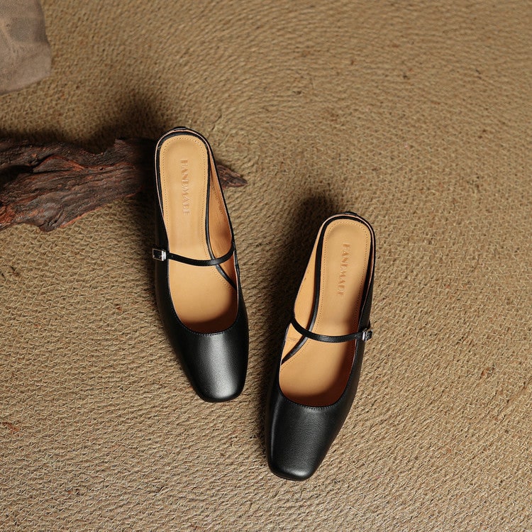 Men's Mary Jane Shoes Mules Block Heels Square Toe Buckle Strap - Image 24