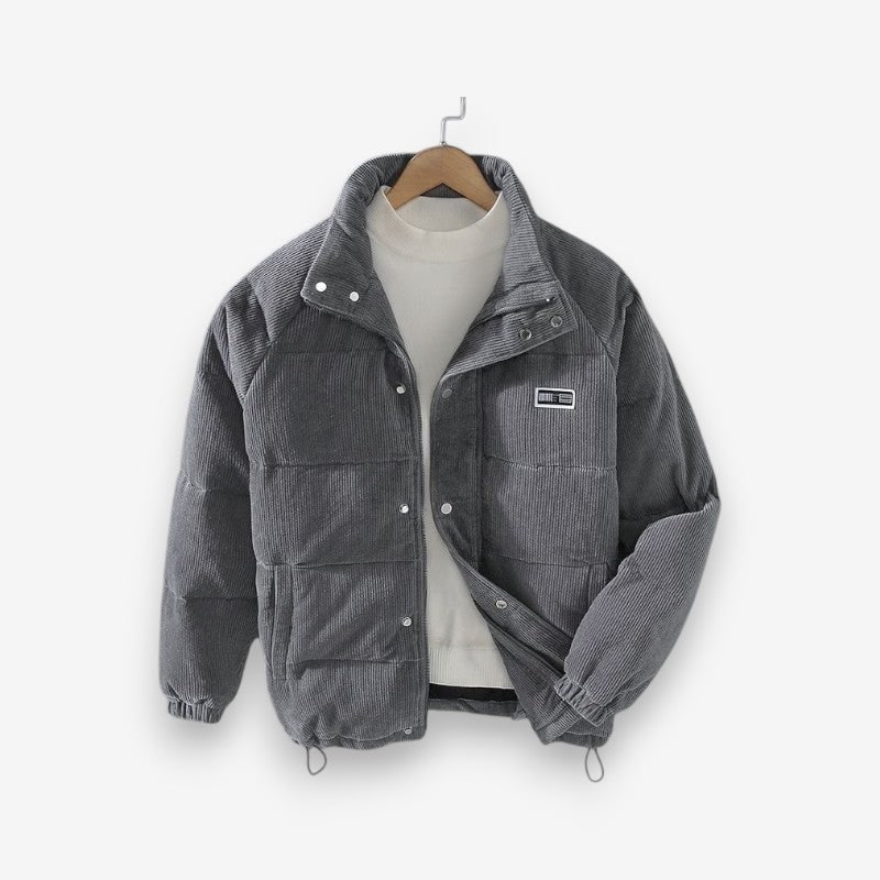 Men's Packable Corduroy Puffer Jacket with Quilted Baffles and Stand Collar - Image 2