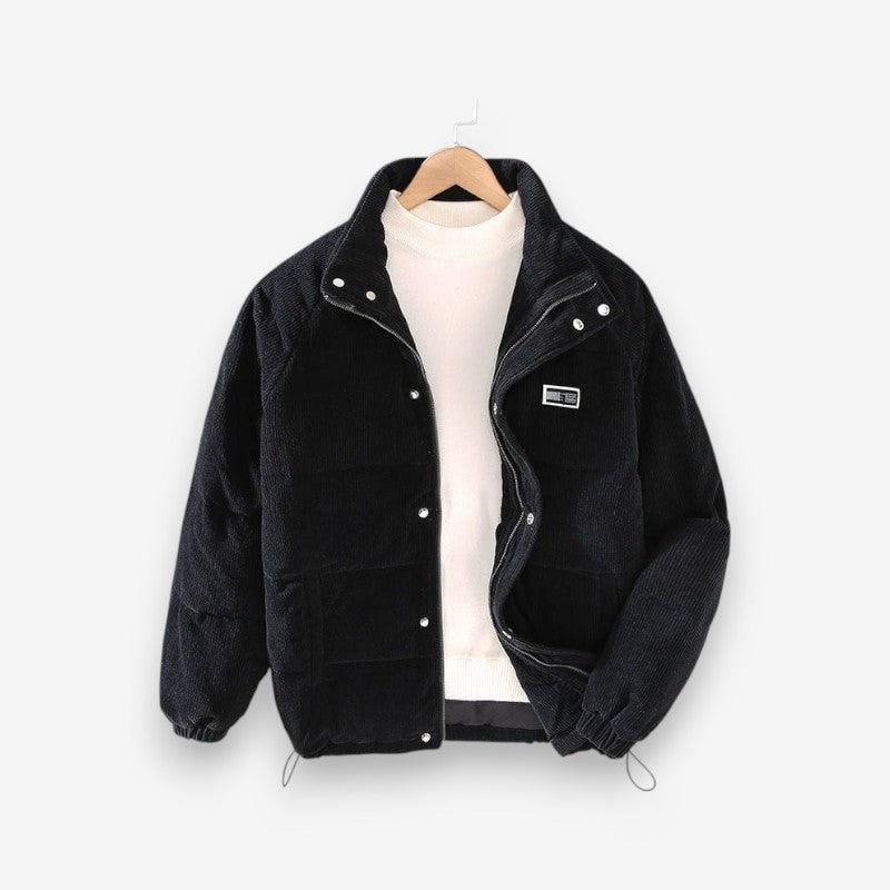 Men's Packable Corduroy Puffer Jacket with Quilted Baffles and Stand Collar - Image 3