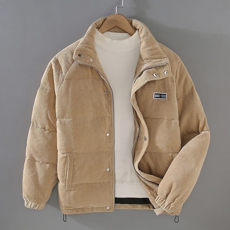 Men's Packable Corduroy Puffer Jacket with Quilted Baffles and Stand Collar - Image 4