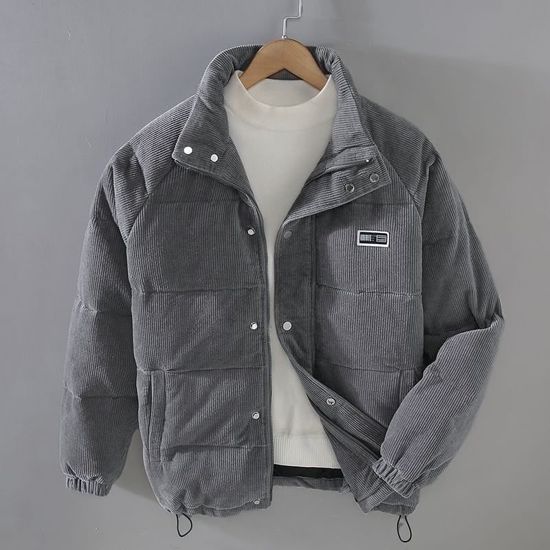 Men's Packable Corduroy Puffer Jacket with Quilted Baffles and Stand Collar - Image 5