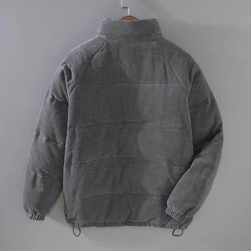 Men's Packable Corduroy Puffer Jacket with Quilted Baffles and Stand Collar - Image 6