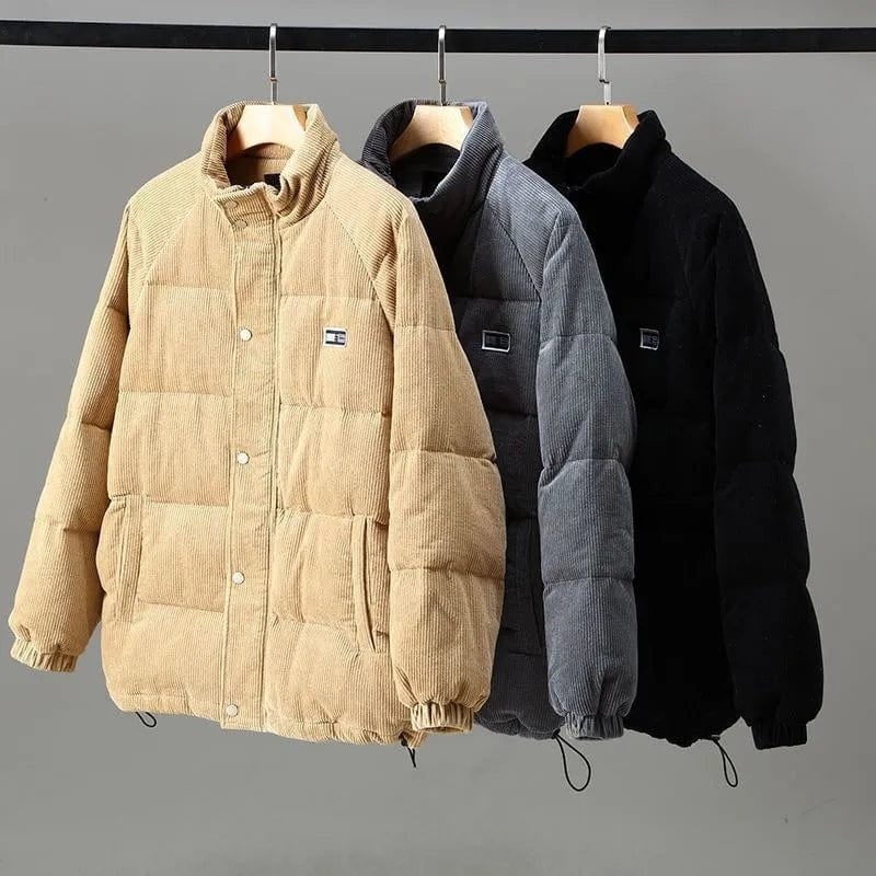 Men's Packable Corduroy Puffer Jacket with Quilted Baffles and Stand Collar - Image 7