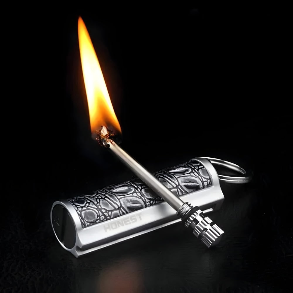 Men's Permanent Match Lighter Keychain with Metal Striker and Flint Fire Starter - Image 5