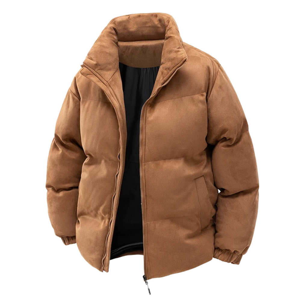 Men's Puffer Jacket Winter Quilted with Stand Collar and Faux Suede - Image 1