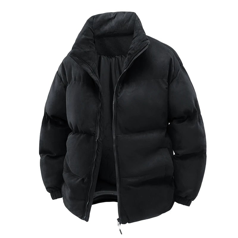Men's Puffer Jacket Winter Quilted with Stand Collar and Faux Suede - Image 2