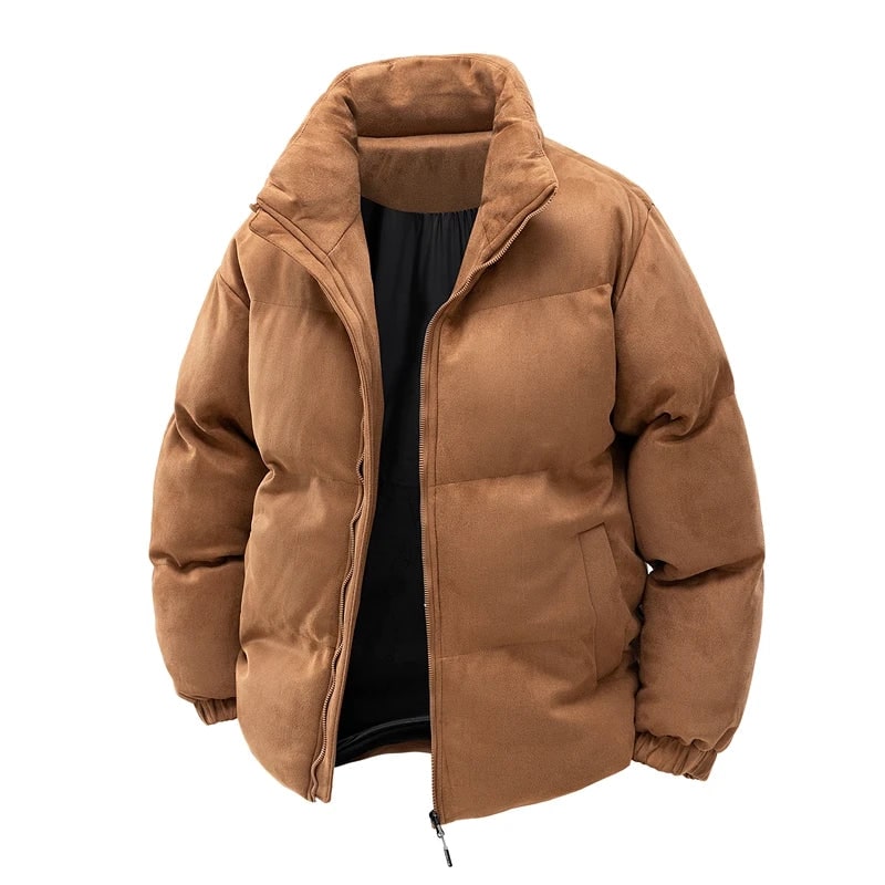 Men's Puffer Jacket Winter Quilted with Stand Collar and Faux Suede - Image 3