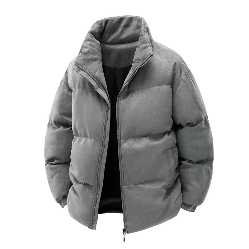 Men's Puffer Jacket Winter Quilted with Stand Collar and Faux Suede - Image 4